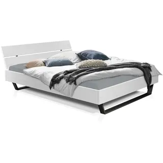 LUKY Kufenbett Massivholzbett 160x200 inkl. Kopfteil Kufen schwarz Fichte Weiss