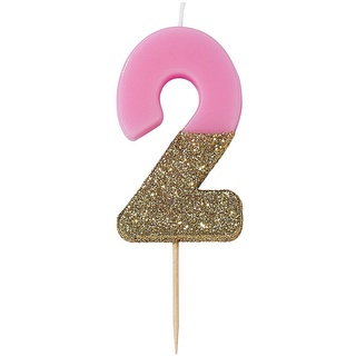 Geburtstagskerze Zahl 2 In Pink/Gold