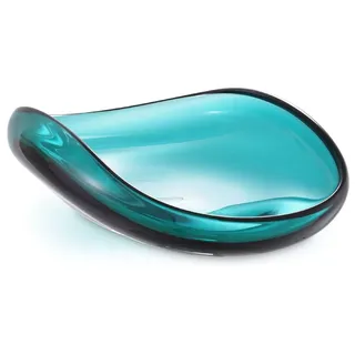 Casa Padrino Luxus Glasschale Türkis 42 x 28 x H. 12,5 cm - Mundgeblasene Deko Glas Obstschale - Glas Deko Accessoirs - Luxus Kollektion
