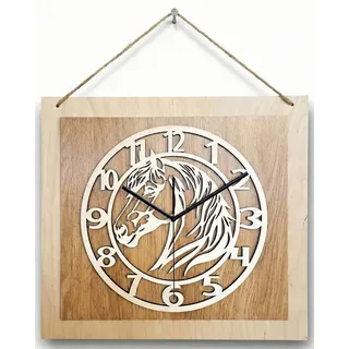 ORNAMENTI Wanduhr Große handgefertigte rustikale aus Holz, Hingucker Wanddeko (quadratisch, ohne Tickgeräusche für Wohnzimmer Küche)