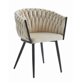 VBChome Stuhl Samtstoff Beige Gepolstert Geflochten Esszimmerstuhl & Wohnzimmerstuhl Modern Glamourösen Loft & Industrial Stil Komfortsitz mit Metallgestell