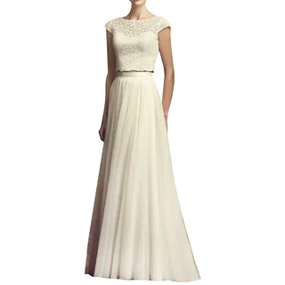 Yyoung Damen Brautkleid Zweiteilig Hochzeitskleid Standesamt Boho Spitze Lang Brautkleider Elfenbein 36 - 36
