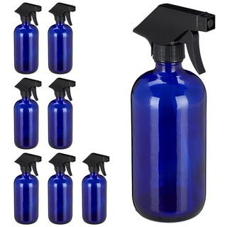 relaxdays Sprühflasche 8 x Sprühflasche Glas Blau blau|schwarz