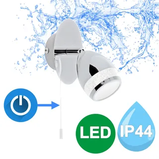 LED Wandlampe mit Zugschalter Wand Spot Strahler Leselampe mit Schalter IP44 Bad