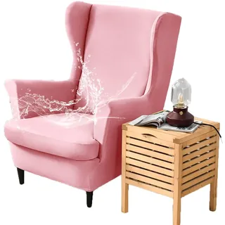 FANSU 2 Teilig Ohrensessel Überzug, Wasserdicht Einfarbig Universal Sessel-Überwürfe Ohrensessel Schonbezüge Bezug Sesselhusse Elastisch Stretch Tiger Stuhlbezug mit Armlehne (Rosa)