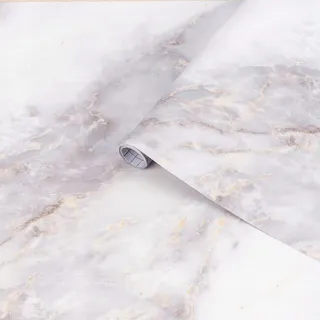Arthome Klebefolie Marmor Folie,Abziehen und Aufkleben Tapete Selbstklebende Wasserdicht Vinyl Dekorative Folie für Möbel Schreibtisch,Küche Arbeitsplatte,Weiß Gold Marmor,44cmx10m