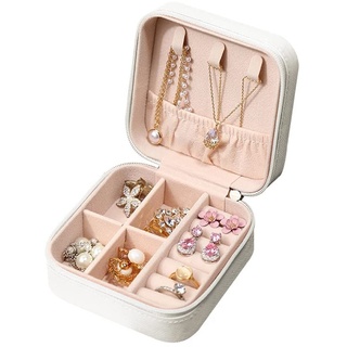 Schdosn Schmuckschatulle für Damen und Mädchen, Mini Tragbare Schmuckaufbewahrungsbox für Ringe, Ohrringe (Weiß)