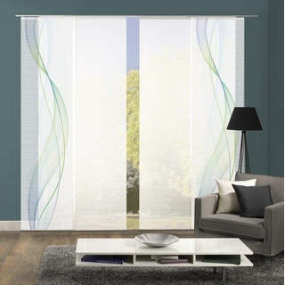 VISION S 94333-6407 | 4er-Set Schiebegardine Heights | halb-transparenter Stoff in Bambus-Optik | 4X 260x60 cm | Farbe: Blau-Grün