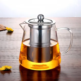 Glasteekanne mit Glas-Sieb und Deckel, 450ml Premium Teekanne aus Glas Teebereiter mit Siebeinsatz, Teebereiter mit Edelstahlsieb, Glass Tea Pots pour Thé en Vrac, Tisane, Fruits