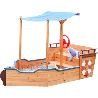 Home Deluxe Holzsandkasten MATSCHEKISTE mit Dach Blau