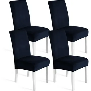 luxuskollektion Stuhlhusse Samt Dunkelblau 4er Set