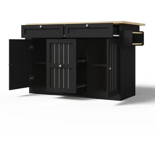 stilvora Kücheninsel MDF schwarz 120x45x92 cm mit klappbarer Platte und Rollen