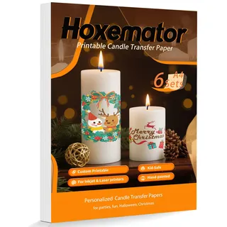 Hoxemator Wasserschiebefolie Kerzen [6 Blatt] Kerzentattoo Transferpapier für Laser & Inkjet Drucker, Kerzenfolie zum Bedrucken, DIY Kerzen Transfer Folie für Hochzeit, Taufe, Weihnachten, Party