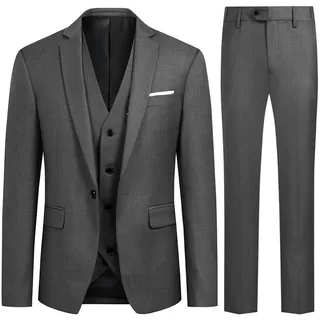 Allthemen Herren Anzug 3 Teilig Slim Fit Anzüge Business Hochzeit Modern | Sakko Hose Weste, Formelle Arbeit, 1 Knopf, Revers, Einfarbig, Einreihiger, Smoking, Komplett Set, Elegant - S