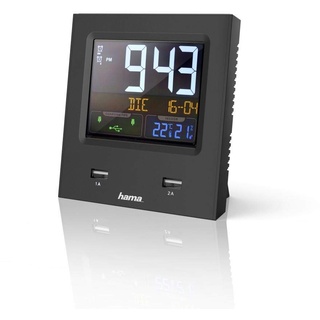 Hama Funkwecker Digital „Dual USB“ (Digitalwecker mit 2-facher USB-Ladefunktion, Speed-Alarm, 2 Weckzeiten & Snooze, Anzeige für Datum, Innentemperatur & Luftfeuchtigkeit) schwarz