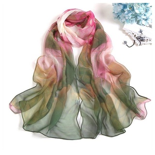 Henreal Seidenschal Schals für Damen,leicht,bedruckt,Blumenmuster,Schal grün