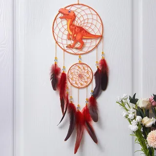 MHJY Traumfänger Kinder, Dinosaurier Dreamcatcher mit Feder Gross Handgefertigte Traumfänger für Jungen Mädchen Teenager Deko Zimmer Schlafzimmer Kinderzimmer Dekoration