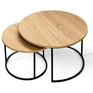 holz4home Couchtisch Sonoma Eiche I Runder Beistelltisch im Industrial Style I Metallrahmen Pulverbeschichtet I Wohnzimmertisch Kombination