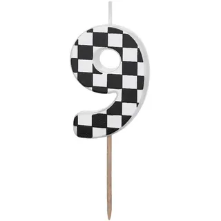 PartyDeco Geburtstagskerze Zahl 9 mit Karomuster 5,5cm - Zahlenkerzen Kuchenkerzen Tortenkerzen Kindergeburtstag Partydeko Geburtstag Tortendeko Schwarz Weiß