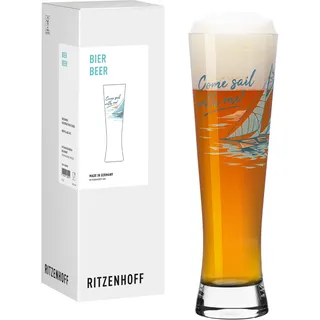 RITZENHOFF 8283002 Bierglas, 400 ml, Serie Segeln, mit Segelboot Motiv & Wellen – modern, Made in Germany