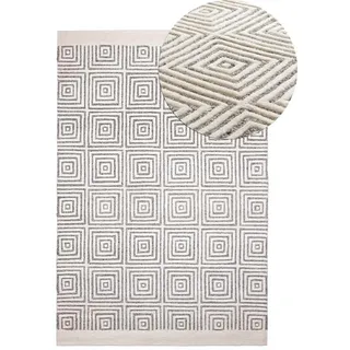 Mazovia Designteppich Wollteppich Japandi, Handwebteppich Naturprodukt Wolle, 160 x 230 cm grau|weiß 160 x 230 cm