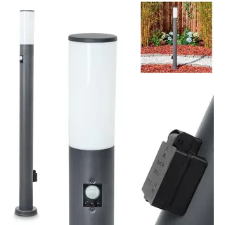 HOFSTEIN Wegeleuchte Caserta, Außenwegeleuchte mit Bewegungsmelder u. Steckdose aus Metall/Kunststoff in Anthrazit/Weiß, moderne Außenleuchte für Garten, Außenbereich, Hof, Terrasse, 110cm, E27, IP44