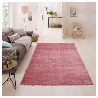 Hochflor-Teppich SOFI - Schadstofffrei & Fußbodenheizung geeignet, HOME DELUXE, rechteckig, Höhe: 43 mm, I Langflor, flauschiger Teppich rosa 60 cm x 110 cm x 43 mm