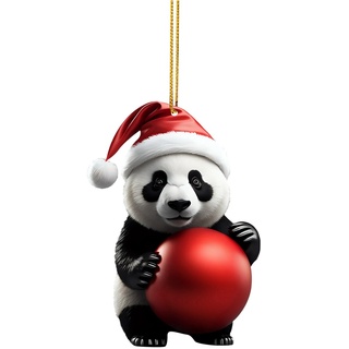 Weihnachtsdeko Innen Weihnachtskugeln Niedlicher Cartoon-Panda-Weihnachtsmuster-Druck zum Aufhängen, Weihnachtsbaum-Anhänger, Weihnachtsbaum-Anhänger, Heimdekoration, Fensterbank, (G, One Size)