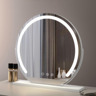 ACHZYFT LED Schminkspiegel, Beleuchteter Spiegel, Tischspiegel, Runder 360° Drehbarer Schminkspiegel Touchscreen Kosmetikspiegel Mit Dimmbar(Φ600mm, Weiß)(Size:50cm,Color:Weiß)