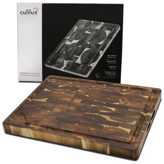 CULILUX® Gourmet Schneidebrett L Stirnholz Akazie 2-seitig 40 x 30 x 3 cm mit Saftrille antiseptisches Hirnholz Holzbrett als Schneidbrett und zum Servieren