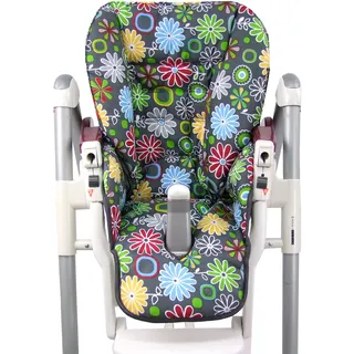 BAMBINIWELT Ersatzbezug Sitzkissen Bezug kompatibel mit Peg Perego Prima Pappa-Diner (grau bunte Blumen)