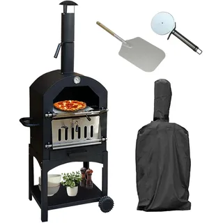 T-Mech kukoo Outdoor-Pizzaofen, Grillzubehör, Regenschutz, Pizzaschieber und -schneider, Garten, Grill, Smoker, Holzkohle, gebranntes Brot, Fleisch, Grill, Gourmet180 cm, Baumschwarz