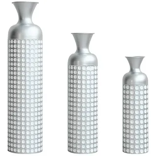 KLAM HOME Bodenvase Große Bodenvase 3er Set aus Metall, (50/65/83 cm), Mid-Century Modern (Dekovase Boden bis zur Decke reichende Vase, hohe dekorative Vase), Vintage Deko, Dekorative Vase für Wohnzimmer, Flur und Schlafzimmer silberfarben