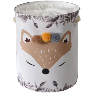 Uixxducc Baby Wäschekorb Kinderzimmer mit Tier Schmetterling Wäschesammler Kinder Waldtiere Spielzeug Aufbewahrungskorb für Kinder mit Deckel, 34x40 cm (Fuchs)