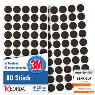 Reorda® Magnetplättchen selbstklebend (80 Kreise) | Starker Marken-Kleber ermöglicht ausgezeichnete Klebekraft | Vielseitige Flache Magnete zum basteln & schneiden | Ideal nutzbar für Schule & Büro
