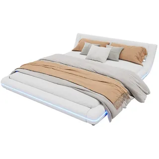 REDOM Polsterbett Doppelbett Funktionsbett Kinderbett (mit Fernbedienung und LED-Beleuchtung, 160 x 200 cm), ohne Matratze weiß