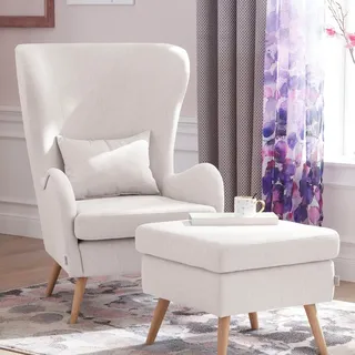 OTTO home Sessel Salla auch in Fellimitat und Feincord, viele Bezugsarten, Ohrensessel, wahlweise mit oder ohne Hocker; großer Sessel: Maße B/T/H: 78/94/118cm beige