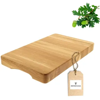 HOFMEISTER® Schneidebrett Eiche massiv, 40 x 25 x 4 cm – lamellierter Hackblock, klingenschonend und standfest – jedes Brett ein Unikat, Handarbeit (1 Stück)