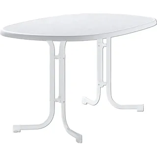 Sieger Boulevard-Klapptisch mit mecalit-Pro-Platte 140 x 90 x 72 cm weiß/marmordekor weiß oval