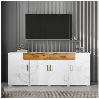 WISHDOR Sideboard Sideboard Beistellschrank Küchenschrank Buffet bar (208 x 39.5 x 80 cm, Aufbewahrungsschrank), Kommode mit 4 Türen, 2 Schubkästen braun|weiß