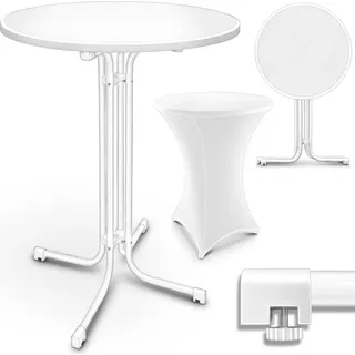 tillvex® Gastro Stehtisch klappbar Ø60cm weiß | Bistrotisch FERTIG MONTIERT | Klapptisch rund - wetterfester Partytisch | Gartentisch Indoor & O... - Weiß