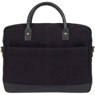 HOLZRICHTER Berlin - Aktentasche aus Leder und Canvas (No 1-2), 30 x 39 x 10 cm Laptoptasche für Herren, Hochwertiges 15" Briefcase für die Arbeit, Businesstasche in Schwarz - M