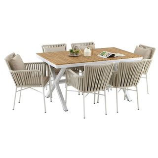 IDIMEX Gartenlounge-Set, Gartenmöbel Set Alu in weiß Gartentisch mit 6 Stühlen mit Rope in cham beige|weiß