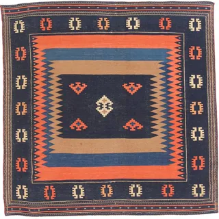 Nain Trading Orientteppich Kelim Fars 146x147 Handgewebter Orientteppich / Perserteppich, quadratisch, Höhe: 5 mm lila|schwarz