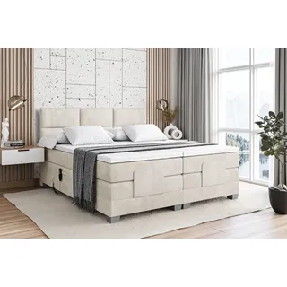 ALTDECOR Boxspringbett PROT EL (mit Matratze Lattenrost Topper Polsterbett mit Bettkasten Doppelbett), Elektrisch verstellbar 2 x H4/Multipocket Matratz Topper Kopfteil beige|braun 207 cm x 210 cm x 66 cm