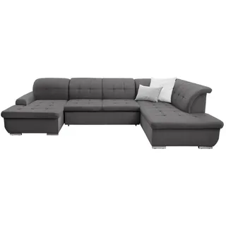 Cantus Wohnlandschaft, Dunkelgrau, Metall, Uni, 5-Sitzer, Ottomane rechts, U-Form, 342x208 cm, Made in EU, seitenverkehrt erhältlich, Hocker Rücken echt, Wohnzimmer, Sofas & Couches, Wohnlandschaften, Wohnlandschaften in U-Form