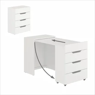 KOMTO Schreibtisch Weiß mit 3 Schubladen – Computertisch, Klappschreibtisch mit Stauraum, PC Tisch, Bürotisch für kleine Räume | Tisch FOLDY2... - Weiß