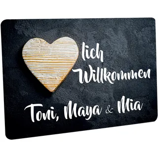 Fußmatte personalisiert - robuste, rutschfeste Fussmatte für Außen & Innen - waschbare Schmutzfangmatte - Fußabtreter Türmatte für aussen & an der Haustür - 60x40cm - Herz mit Schieferhintergrund