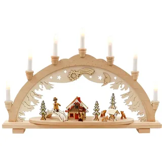 Wichtelstube-Kollektion Holz Schwibbogen Lichterbogen Waldleute XL 57cm Schwippbogen Weihnachten Weihnachtsbogen Schwibbogen Weihnachten 10 Kerzen 230V Anschluss