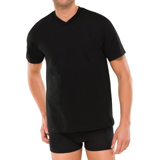 SCHIESSER Herren American T-Shirt 2er Pack - 1/2 Arm, Unterhemd, V-Ausschnitt Schwarz S